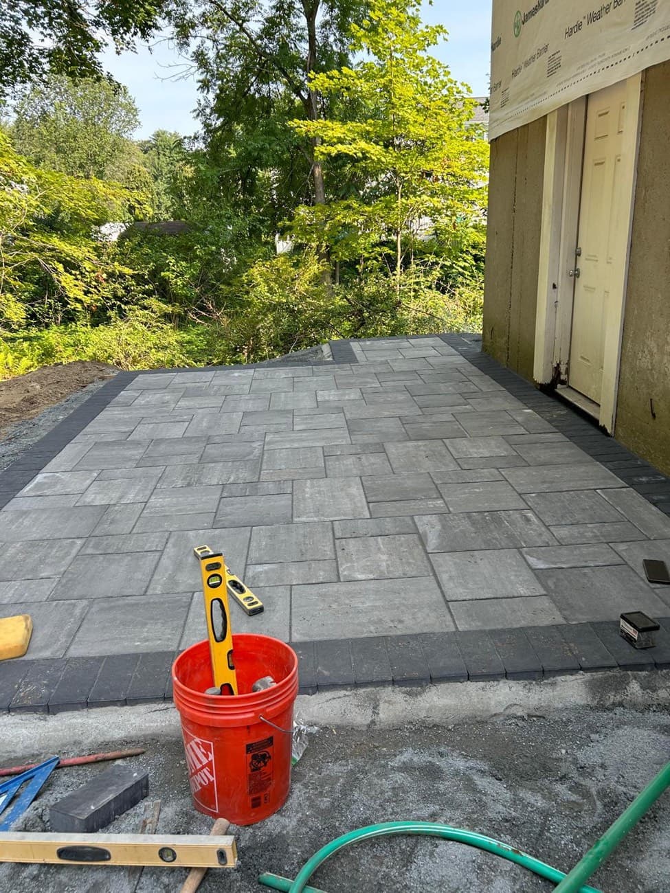 Paver patio and hardscape in an Attleboro, MA backyard